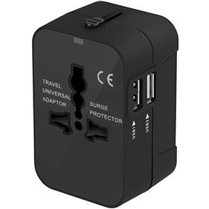 Amoner Adattatore da Viaggio, Amoner Adattatore da Viaggio Universale con 2 Porte Caricabatterie USB Adatto per più di 180 paesi (Nero)