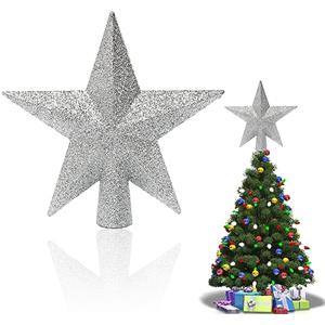 Bukezudang Albero di Natale Scintillante Topper, Puntale per albero di Natale a forma di stella, 20 cm Cima dell'Albero Stella, Puntale per Albero di Natale, Per decorazioni festive, casa, Argento