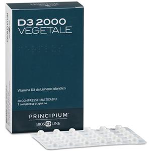 Bios Line Principium D3 2000 - Integratore di Vitamina D3 Vegetale con Lichene Islandico - 60 Compresse Masticabili