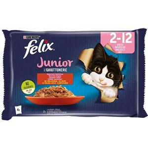 Purina FELIX Ghiottonerie Junior Cibo per Gatti con Manzo e Pollo - Multipack 4x85 Gr