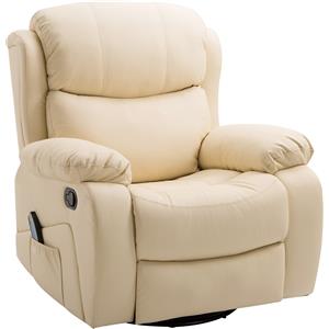 HOMCOM Poltrona Reclinabile Elettrica Massaggiante Riscaldante Girevole, Poltrona Relax Elettrica in Similipelle, 97x92X104cm, Beige | Aosom Italy