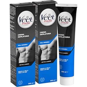 VEET 2x Veet For Men Crema Depilatoria per Pelli Sensibili con Spatola per l'Applicazione - 2 Flaconi da 200ml