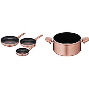 Lagostina Ramata Set Padelle Antiaderenti in Alluminio Ø 20/24/28 cm, Esterno Effetto Rame, 3 Pezzi & Ramata Casseruola Fonda a 2 maniglie Esterno Effetto Rame