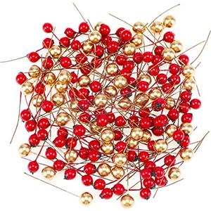 HOWAF 150 Stück Bacche Rosse e oro Artificiali bacche di Agrifoglio Ghirlanda di Natale Fare Forniture Decorazioni Ghirlanda di Natale, Regalo di Natale a casa Decorazione Fai da Te