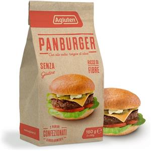Agluten Panburger 160g - Pane per hamburger senza glutine e lattosio, ricco di fibre