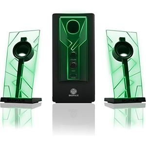 GOgroove BassPULSE 2.1 Altoparlanti per PC con Luci a LED Verdi, Subwoofer Amplificato - Sistema di Altoparlanti per Giochi, Casse per PC, Desktop, Il Computer Portatile