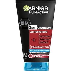 Garnier Maschera Punti Neri, Detergente e Scrub Viso Pure Active Intense 3 in 1 con Carbone Vegetale, 150 ml