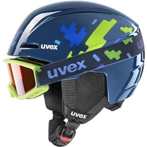 uvex Viti Set, Casco e Maschera da Sci Unisex Bambino, Blue Puzzle, 46-50 cm