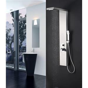 Elbe Pannello doccia Doccia a pioggia a 4 funzioni Set doccia in acciaio inox con doccetta, doccia a pioggia, 2 docce idromassaggio, doccia a cascata, set completo di rubinetteria doccia