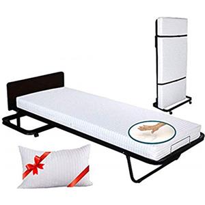 EVERGREENWEB MATERASSI & BEDS EVERGREENWEB Letto Verticale a Scomparsa con Materasso Memory Foam 80x190 Alto 12 cm + Cuscino Gratis Rivestimento Sfoderabile Rete Singola a Doghe Legno Ortopedica, Brandina Pieghevole Salvaspazio