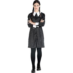 Ciao- mercoledì Addams Vestito Costume Travestimento Bambina Ragazza Originale Wednesday (Taglia S - 140cm), Colore Nero, Bianco