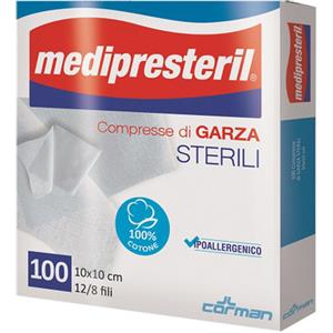 CORMAN SpA Compresse di Garza Sterili Medipresteril 12/8 - 10x10 cm, 100 Pezzi per Medicazioni Sicure