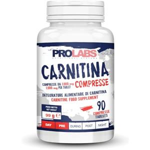 Prolabs CARNITINA COMPRESSE - 90 compresse da 1000 mg di carnitina tartrato - Conversione grassi in energia - Protezione dal danno ossidativo - Vegan