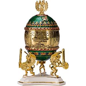 danila-souvenirs uovo in stile Fabergé/portagioie Ferrovia Transiberiana con treno 12,5 cm verde