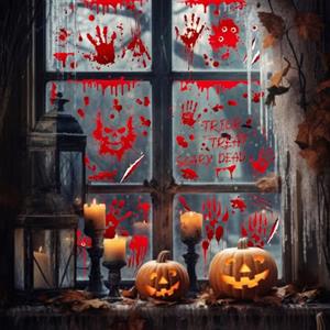YIHELU Halloween Bloody Decal Stickers Finestra Horror Party Stickers Impronta di mano Impronta di piede per la decorazione di Halloween (Bloody Deco)