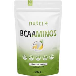 Nutri + Polvere istantanea di BCAA Vegan - Aminoacidi BCAA ad alto dosaggio - L-Leucina L-Isoleucina L-Valina 2:1:1 Aminoacidi - Nutri-Plus - Gusto tè freddo alla pesca - 300g