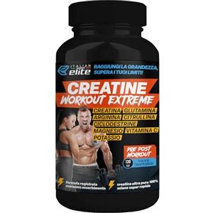 Italian Elite® Creatine Extreme, Creatina con Glutammina, Arginina, Citrullina, Vit C Magnesio, Potassio, Ciclodestrine. Pre Post Workout 120cp Monoidrata Micronizzata a Rapido Assorbimento Muscolare