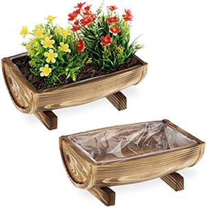 Relaxdays Fioriere in Legno, Set 2 Portavasi per il Balcone e il Davanzale, Vasi Rettangolare per il Giardino, Naturale