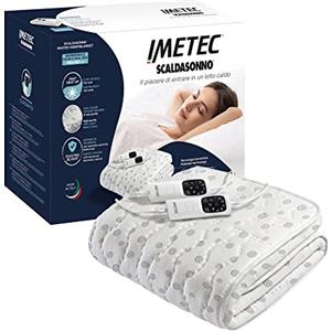 Imetec Scaldasonno Adapto matrimoniale 150 x 160 cm, basso consumo, tecnologia brevettata, riscaldamento rapido, temperatura personalizzata, 100% cotone, made in italy, 2 comandi con 6 temperature