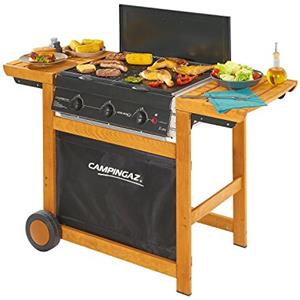 Campingaz Adelaide 3 Woody Grill Barbecue a Gas a 3 Bruciatore, Potenza di 14 kW, Sistema InstaClean EasyCleaning, Griglie in Acciaio, 2 Tavoli a Lato