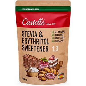 Castello since 1907 Dolcificante Stevia + Eritritolo 1:3 | 1g = 3g zucchero | Sostituto dello Zucchero con gusto 100% Naturale - 0 calorie - 0 Indice Glicemico - Keto e Paleo - 0 Carboidrati - Castello since 1907-850 g