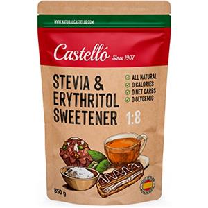 Castello since 1907 Dolcificante Stevia + Eritritolo 1:8 | 1g = 8g zucchero | Sostituto dello Zucchero con gusto 100% Naturale - 0 calorie - 0 Indice Glicemico - Keto e Paleo - 0 Carboidrati - Castello since 1907-850 g