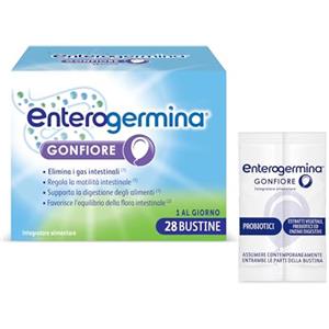 Enterogermina Gonfiore, Fermenti Lattici Probiotici, Prebiotici per Adulti - Integratori con Enzimi Digestivi ed Estratti Vegetali contro Pancia Gonfia e Gonfiore Addominale (28 Bustine Gusto Pesca)