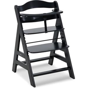 hauck Seggiolone Pappa in Legno Alpha+ - Seggiolone Evolutivo da 6 mesi fino a 90 kg - Sedia Evolutiva con Barra Frontale, Cintura Inguinale e a 5 Punti - Legno Certificato FSC® - Nero