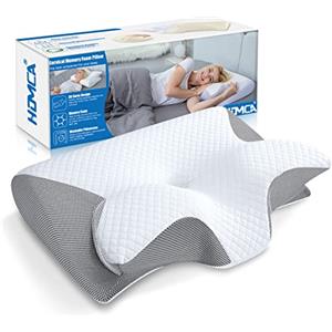 HOMCA Cuscino Cervicale, 2 in 1 Cuscino Ergonomico in Memory Foam per Dormire, Cuscino per Supporto Cervicale con Federa Sfoderabile e Lavabile, 60x40x12/14cm, Grigio