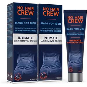 NO HAIR CREW Crema Depilatoria Intima Uomo 2 x 100 ml - Depilazione Delicata per Inguine, Scroto e Glutei - Pelle liscia, senza tagli né irritazioni da rasatura