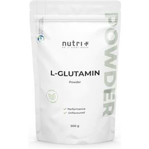 Nutri + L-GLUTAMMINA in polvere 500g Vegan - Pura Neutra Alto Dosaggio senza Additivi - Naturale al 99,95% - L-Glutamina fermentata prodotta in Germania - Senza glutine e lattosio