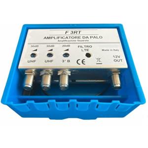 Vsnetwork Amplificatore Antenna TV da Palo con Filtro Lte/5G, Guadagno Massimo 30Db Regolabile, Amplificatore Antenna TV 2 Ingressi Uhf+1 Vhf, Bande separate
