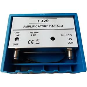 Vsnetwork Amplificatore Antenna TV da Palo con Filtro Lte/5G, Guadagno Massimo 42Db Regolabile, Amplificatore Antenna TV 1 Ingresso Uhf, Amplificatore
