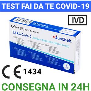 JusChek Test Rapido Nasale COVID-19 - Confezione da 10 Pezzi, Sensibilità 100%, Rileva Varianti OMICRON, Risultato in 15 Minuti