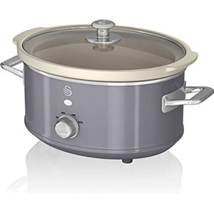 Swan Retro SF17021GRNEU Slow Cooker 3,5L Contenitore di Cottura Rimovibile, Ceramic Non-Stick PFOA & PTFE Free, 3 Livelli di Temperatura, Coperchio di Vetro, Design Vintage, Grigio, 200W