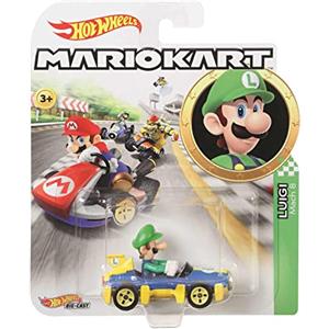 Hot Wheels- Mario Kart Personaggio Luigi Veicolo in Metallo in Scala 1:64, Macchinina Giocattolo per Bambini 3 + Anni, GBG27