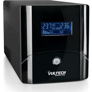 VulTech UPS2000VA-PRO Gruppo di continuità UPS Serie PRO 2000VA 1025Watt, Display LCD, 2x Bipasso/Schuko + 1x IEC13 + RJ11 + USB, Funzione Overload, AVR, sbalzi di tensione per Pc, videosorveglianza