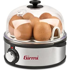Girmi CU25 Cuociuova a vapore fino a 7 uova, 360 W, Corpo Inox, Accessorio per uova al tegamino e misurino