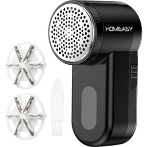 HOMEASY Levapelucchi Elettrico Portatile, Rasoio per Tessuti con Spazzola e 2 Lame di Ricambio, 2 Velocità, Funzionamento a Batterie 2*AA
