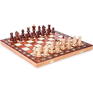 Chess and games shop Muba Bellissimo set di scacchi in legno artigianale con tavola in legno e pezzi di scacchi artigianali - idea regalo prodotti (14 pollici (36 cm) AMB)