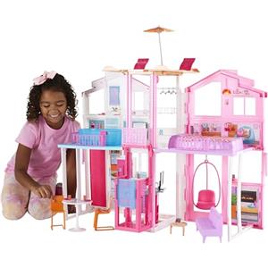 Barbie - La Casa a 3 piani, playset con ascensore e altalena, mobili e accessori inclusi, chiudibile per il trasporto, giocattolo per bambini, 3+ anni, DLY32