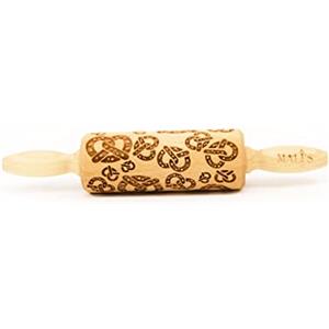 Folkroll 13265 - Mini mattarello decorativo 2 manici, incisione motivo alsaziano tradizionale pretzels - legno di faggio - 240 x 45 x 45 mm