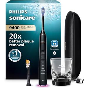 Philips Sonicare DiamondClean Smart 9400 spazzolino elettrico, spazzolino sonico con app, sensore di pressione, rilevamento della testina, nero, modello HX9917/89