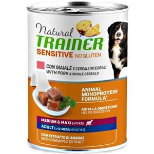 TRAINER NATURAL CANE UMIDO SENSITIVE NO GLUTEN MEDIUM MAXI ADULT MAIALE 400 G