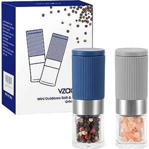 Vzaahu Mini Macina Sale e Pepe 2 Set con Nucleo di Ceramica Cannella,Ruvidità Regolabile,Colore Grigio e Blu,per Casa viaggiare
