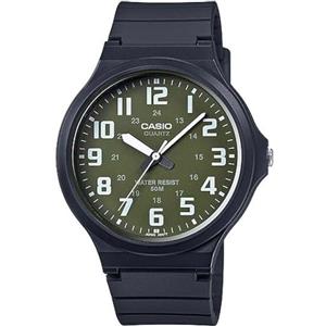 Casio Orologio da polso da uomo al quarzo casual bracciale e cassa in resin di colore black display analogico green - MW-240-3B