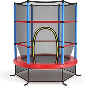 KOMFOTTEU Trampolino per Bambini 3-6 Anni, Tappeto Elastico Bambini con Rete di Sicurezza e Chiusura a Cerniera, Saltarello da Esterno in Acciaio Zincato, Portato 135 kg, 165x165x161 cm (Blu)