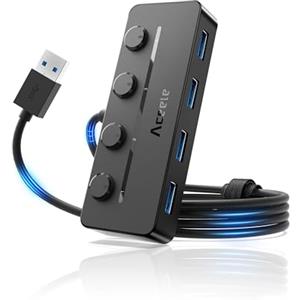 Aceele Sdoppiatore Hub USB 3.0 a 4 Porte con Interruttori LED On/Off Individuali, Ciabatta Multipresa USB con Cavo Lungo 120cm Adattatore USB a Porte Multiple per Laptop, MacBook, PS4/PS5 e Altro