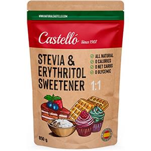 Castello since 1907 Dolcificante Stevia + Eritritolo 1:1 | 1g = 1g zucchero | Sostituto dello Zucchero 100% Naturale - 0 calorie - 0 Indice Glicemico - Keto e Paleo - 0 Carboidrati - No OGM - Castello since 1907-850 g