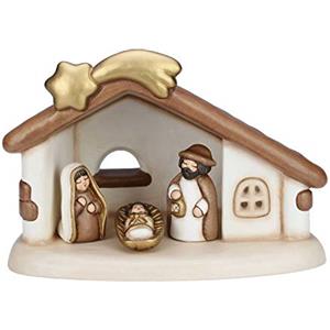 THUN - Presepe Completo Set Capanna: Sacra Famiglia - Versione Bianca - Statuine Presepe Classico - Ceramica - 37x27x26,2 cm